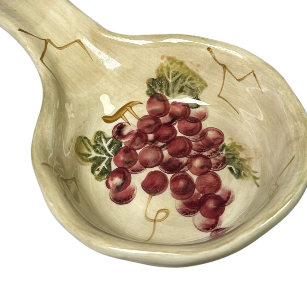 Cabernet Hand Painted Spoon Rest Grapes Vine Tabletops Unlimited Tuscan Kitchen - Picture 2 of 9